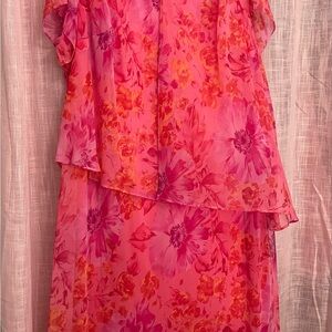 Floral Pink Layered Midi Dress